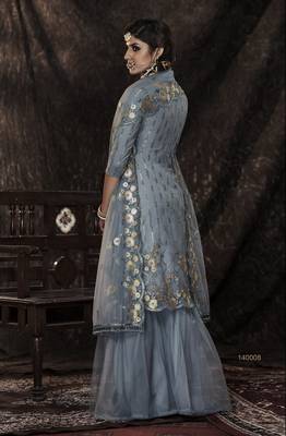 Grey Sequins Embroidered Net Salwar Kameez For Wedding 2