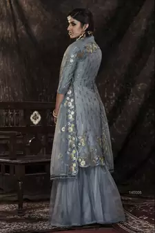 Grey Sequins Embroidered Net Salwar Kameez For Wedding