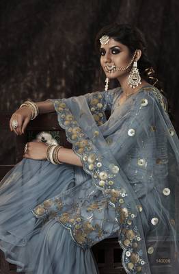 Grey Sequins Embroidered Net Salwar Kameez For Wedding 3
