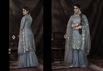 Grey Sequins Embroidered Net Salwar Kameez For Wedding 4