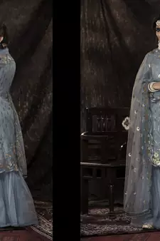 Grey Sequins Embroidered Net Salwar Kameez For Wedding