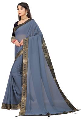 Grey Georgette With Fancy Lace and Blouse Piece. 2