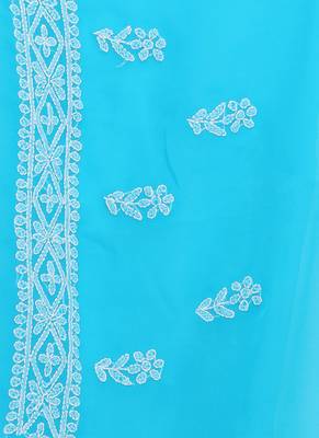 Ada Blue Hand Embroidered Faux Georgette Lucknowi Chikankari Indian Women Saree With Blouse - A191647 4