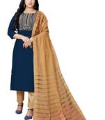 Blue embroidered viscose embroidered-kurtis