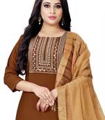 Brown embroidered viscose embroidered-kurtis