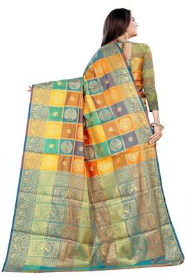 Multicolor woven banarasi cotton saree with blouse 3
