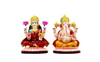 ESVAR STONECRAFT Poly Resin Idol Pair Of Kamal Laxmi Ganesh 1