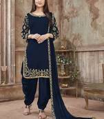 Blue embroidered faux georgette salwar