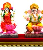 ESVAR STONECRAFT MDF Material Platform with Sculpture of Laxmi Ganesh
