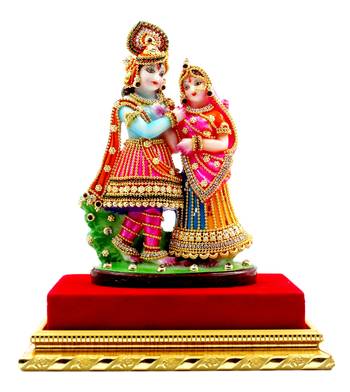 ESVAR STONECRAFT MDF Material Platform with Poly Resin Sculpture of Radha Krishna 1