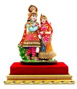 ESVAR STONECRAFT MDF Material Platform with Poly Resin Sculpture of Radha Krishna
