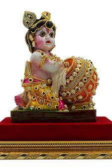 ESVAR STONECRAFT MDF Material Platform with Poly Resin Sculpture of Gopal