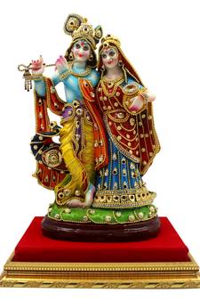 ESVAR STONECRAFT MDF Material Platform with Poly Resin Sculpture of Radha Krishna