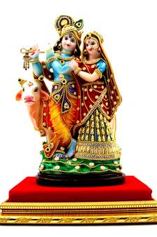 ESVAR STONECRAFT MDF Material Platform with Poly Resin Sculpture of Radha Krishna