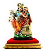 ESVAR STONECRAFT MDF Material Platform with Poly Resin Sculpture of Radha Krishna