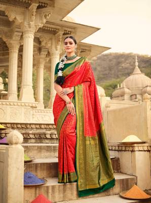 red art silk hand woven saree with  blouse 1