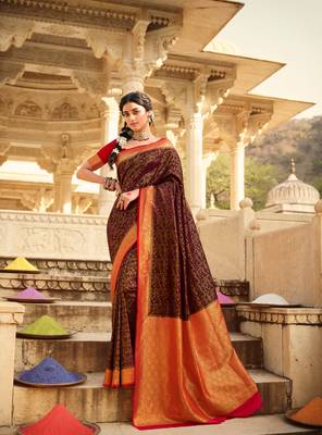 brown art silk hand woven saree with  blouse 1