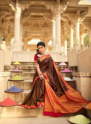 brown art silk hand woven saree with  blouse 2