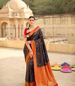 blue art silk hand woven saree with  blouse