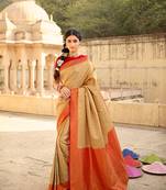 beige art silk hand woven saree with  blouse