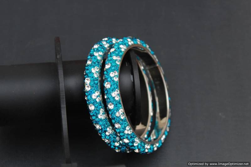 Deep Blue rhinestone lac charminar bangles