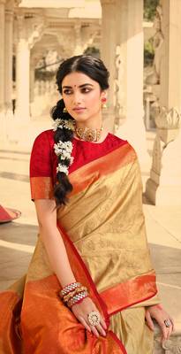 beige art silk hand woven saree with  blouse 2
