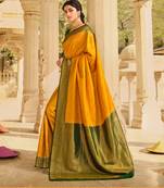 yellow art silk hand woven saree with  blouse