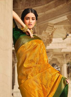 yellow art silk hand woven saree with  blouse 2