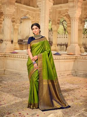 green art silk hand woven saree with  blouse 1