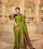 green art silk hand woven saree with  blouse