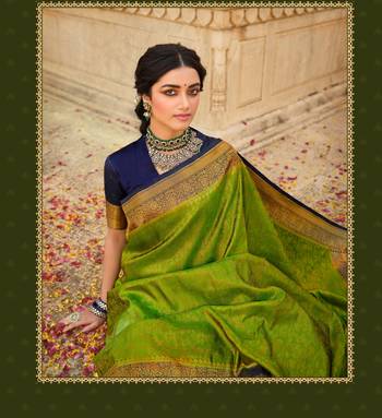 green art silk hand woven saree with  blouse 2