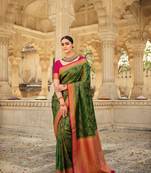 green art silk hand woven saree with  blouse