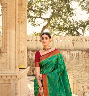 green art silk hand woven saree with  blouse 2
