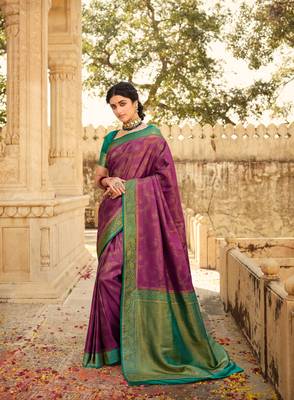 burgundy art silk hand woven saree with  blouse 1