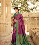 burgundy art silk hand woven saree with  blouse