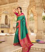 multicolor art silk hand woven saree with  blouse