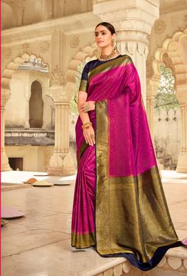 pink art silk hand woven saree with  blouse 1