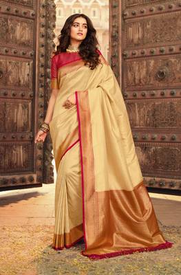 white art silk hand woven saree with  blouse 1