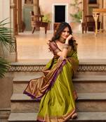 green art silk hand woven saree with  blouse