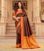 brown art silk hand woven saree with  blouse