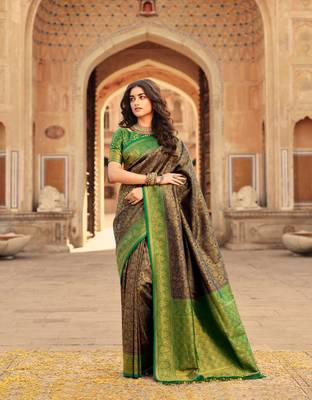 blue art silk hand woven saree with  blouse 1