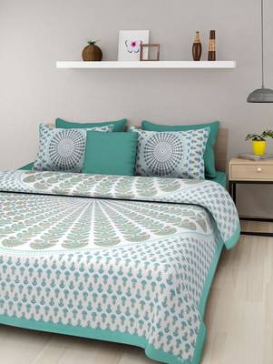 Rajasthani Jaipuri Cotton Bed Sheet For Double Bed With Two Pillow Cover Size 90 x 100 Inch ( Queen Size ) 2