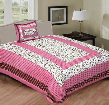 Rajasthani Jaipuri Prints Cotton Bed Sheet For Single/ Diwan Bed Sheet With One Pillow Cover Size 60 x 90 Inch 1