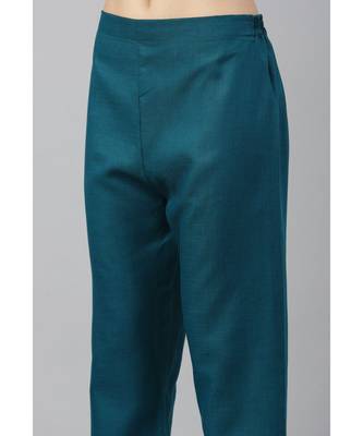 Women Teal Green Ruby Cotton Chikankari Kurta with Trousers & With Dupatta 6