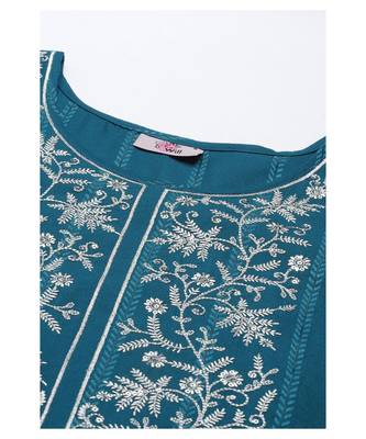 Women Teal Green Ruby Cotton Chikankari Kurta with Trousers & With Dupatta 7