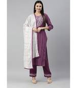 Women Purple  Ruby Cotton Chikankari Kurta with Trousers & With Dupatta
