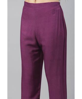 Women Purple  Ruby Cotton Chikankari Kurta with Trousers & With Dupatta 6
