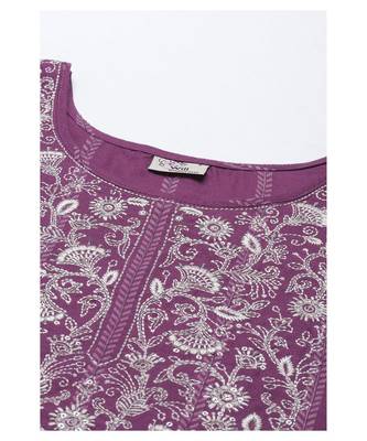Women Purple  Ruby Cotton Chikankari Kurta with Trousers & With Dupatta 7