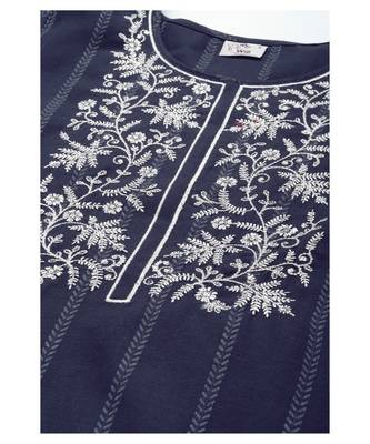 Women Navy Blue  Ruby Cotton Chikankari Kurta with Trousers & With Dupatta 7