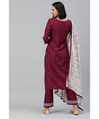 Women Maroon  Ruby Cotton Chikankari Kurta with Trousers & With Dupatta 2